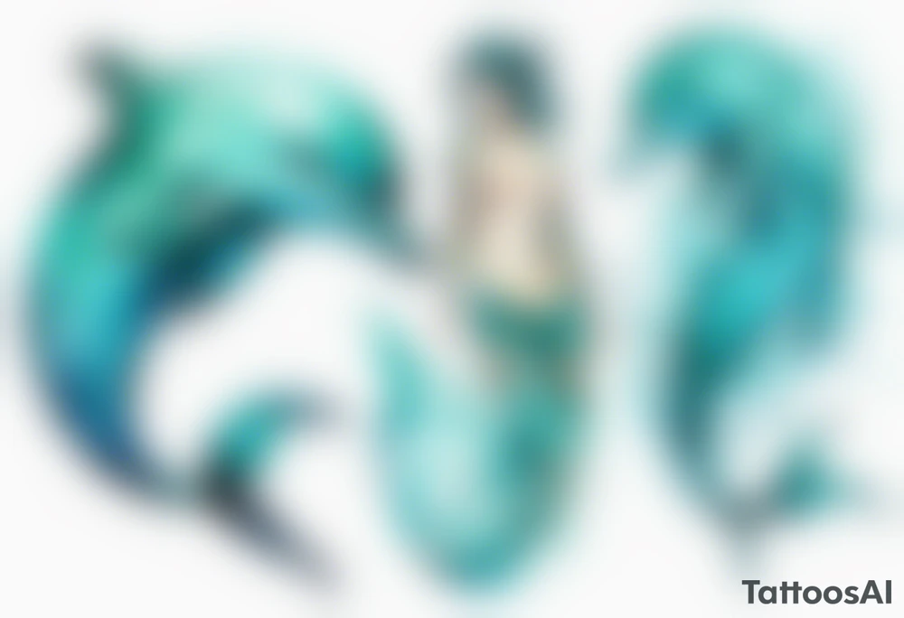 a turquoise woman dolphin hybrid emerging from the sea tattoo idea