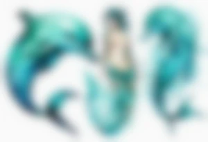 a turquoise woman dolphin hybrid emerging from the sea tattoo idea