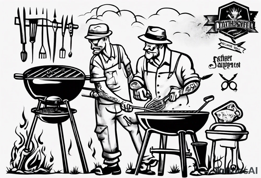 Father and son spending time grilling outside tattoo idea