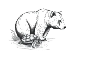 A bear in the Wild with a turtle in a lake tattoo idea