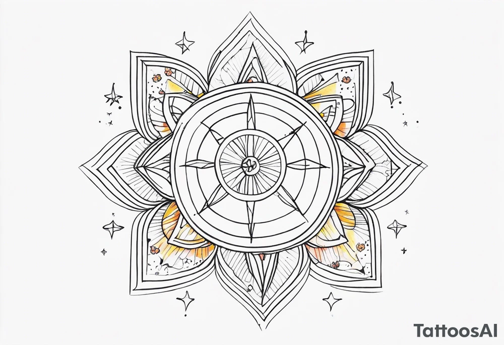 fine line with sun, stars, floral, dots. Sternum tattoo tattoo idea