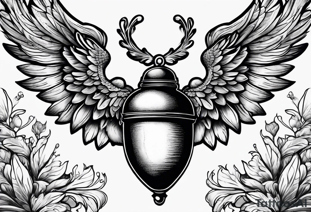 An angelic tattoo featuring an acorn with wings tattoo idea