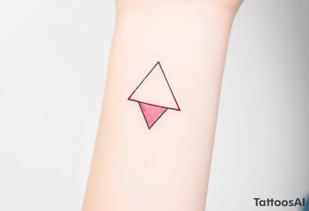A watercoloured pink triangle (upsidedown), with very small black lining and upside down. Just the colour pink. No shapes. Just the colour pink filling the triangle and a small black outline tattoo idea