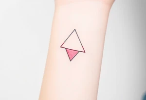 A watercoloured pink triangle (upsidedown), with very small black lining and upside down. Just the colour pink. No shapes. Just the colour pink filling the triangle and a small black outline tattoo idea