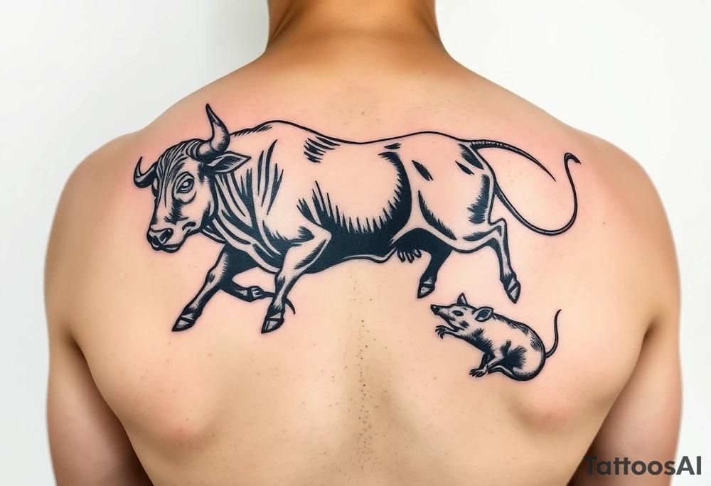 Bull chasing a rat traditional with color lower back 
 Give me me a different example tattoo idea