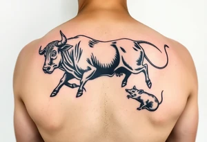 Bull chasing a rat traditional with color lower back 
 Give me me a different example tattoo idea