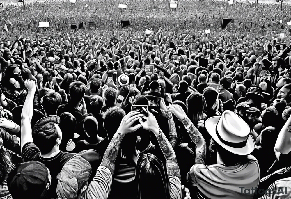 crowd near stage on rock concert tattoo idea