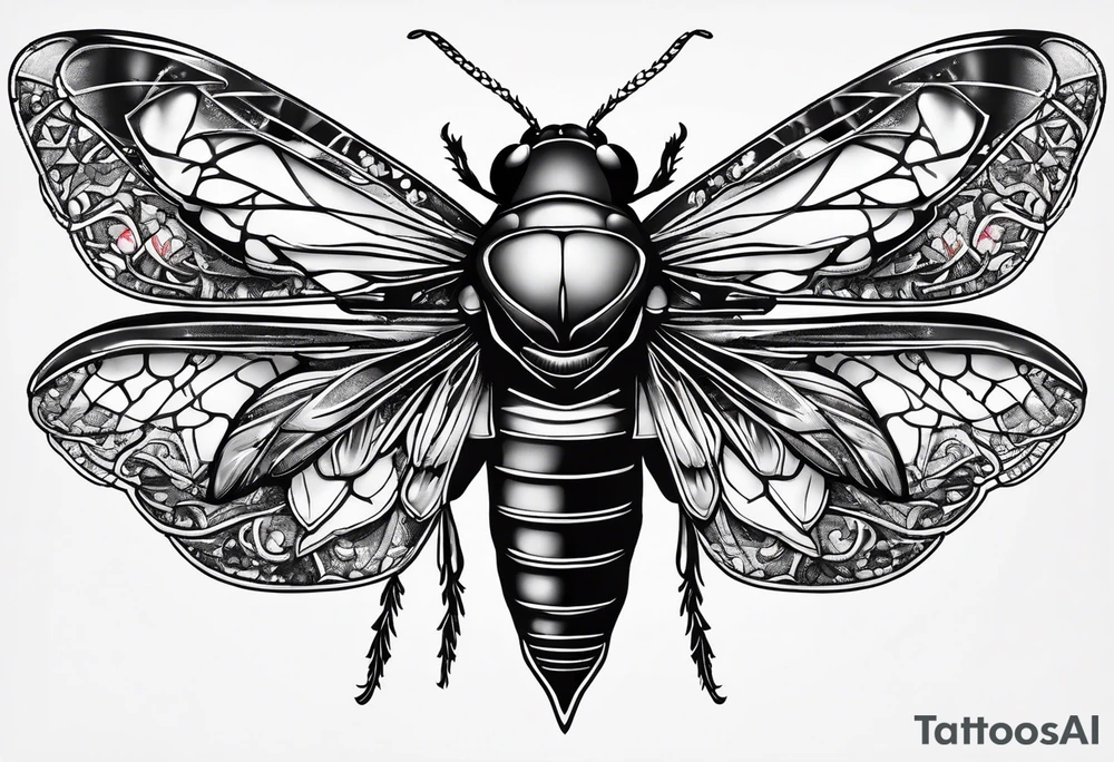 cicada on top of red black gothic design tattoo idea