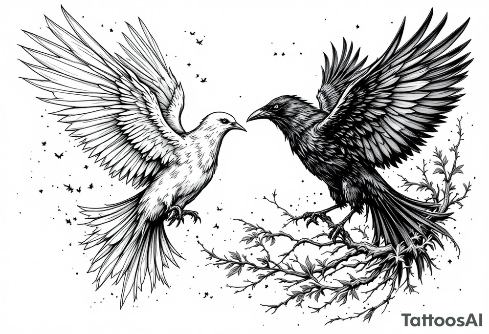 dove and raven fighting tattoo idea