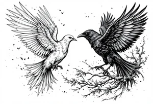 dove and raven fighting tattoo idea