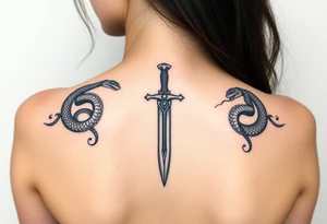 mystical snake coiled around an ancient dagger with jeweled hilt tattoo idea