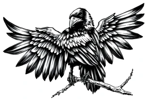 evil raven looking over its shoulder on a branch tattoo idea