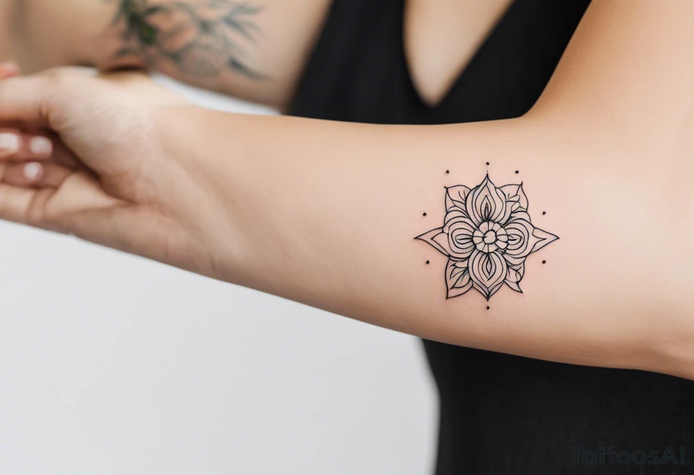 Minimalist and small tattoo on female arm. Inspired by sicilian traditional arts and aesthetics. tattoo idea