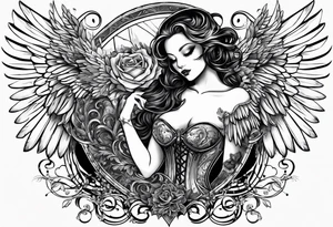 Y2K angel heart with wings and a corset in the middle tattoo idea