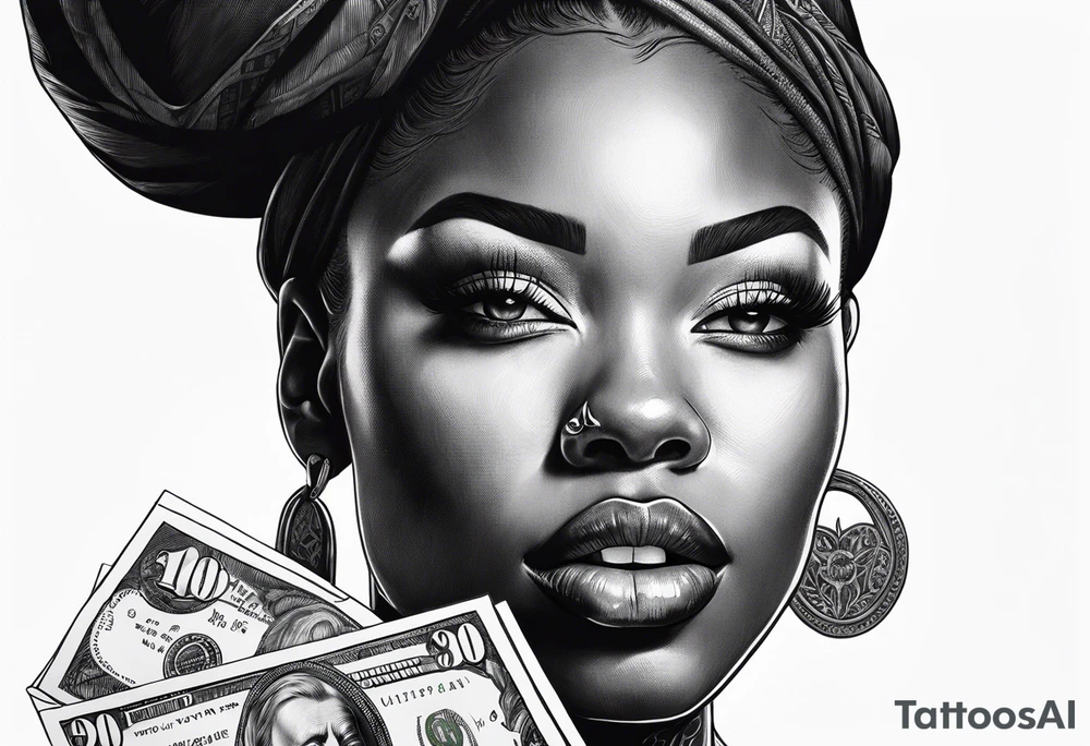 black woman bitting money tattoo idea