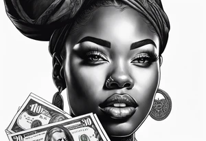 black woman bitting money tattoo idea