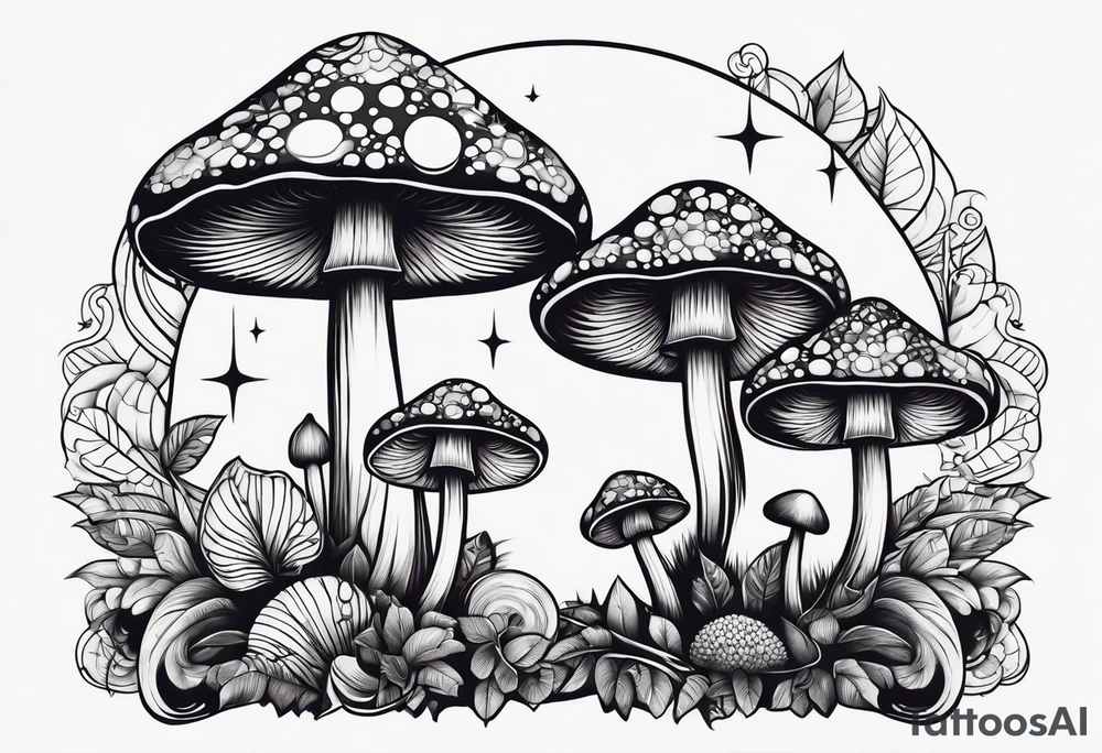 mushrooms with a crescent moon tattoo idea