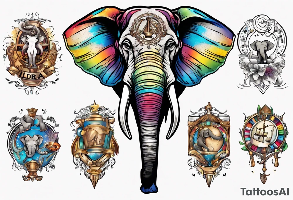 Libra, Massachusetts, elephant, pride colors, music tattoo idea