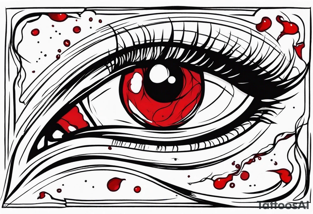 Bleeding tear draining to down from red eye sleeve tattoo design tattoo idea