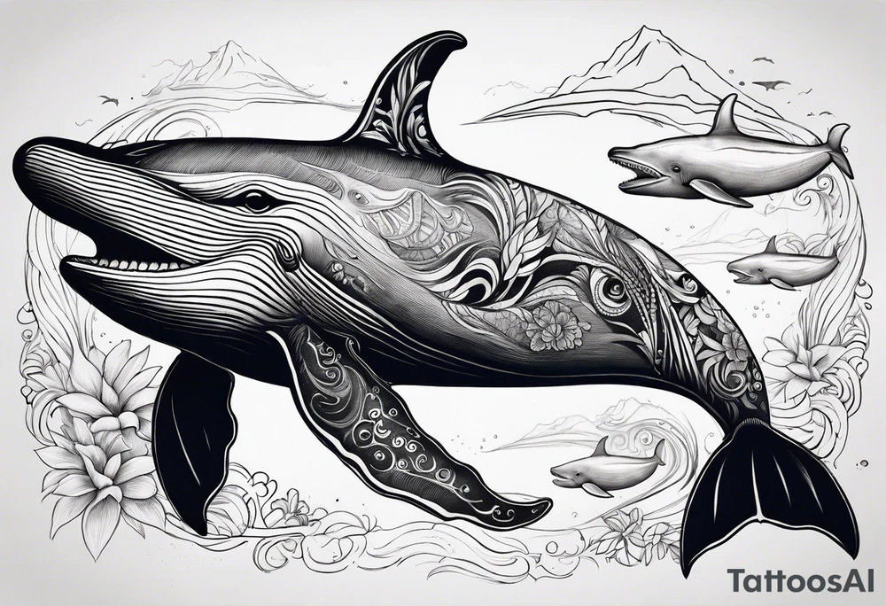 Hawaiian whale school tattoo idea