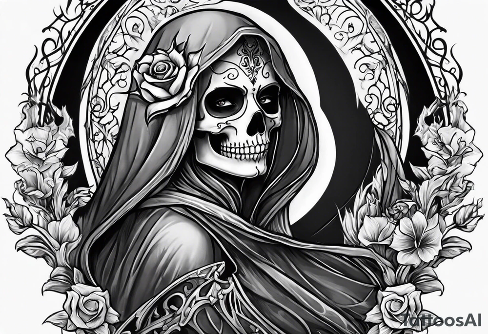 lady skeleton grim reaper devil tattoo idea