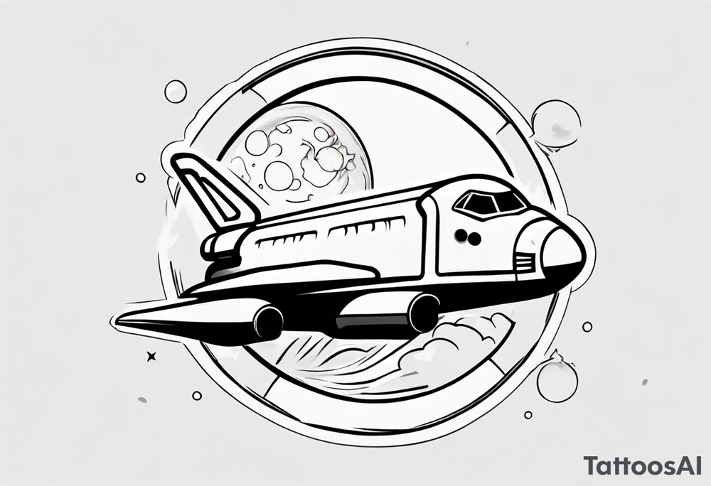 Super simple cartoon space shuttle with a round window, 3 fins, and fire coming out the bottom tattoo idea