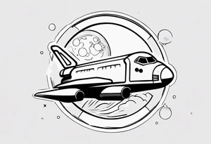 Super simple cartoon space shuttle with a round window, 3 fins, and fire coming out the bottom tattoo idea