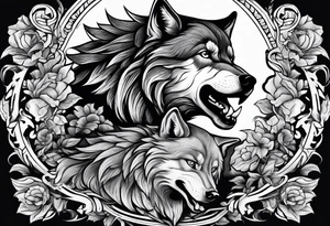 Man and wolf fighting tattoo idea