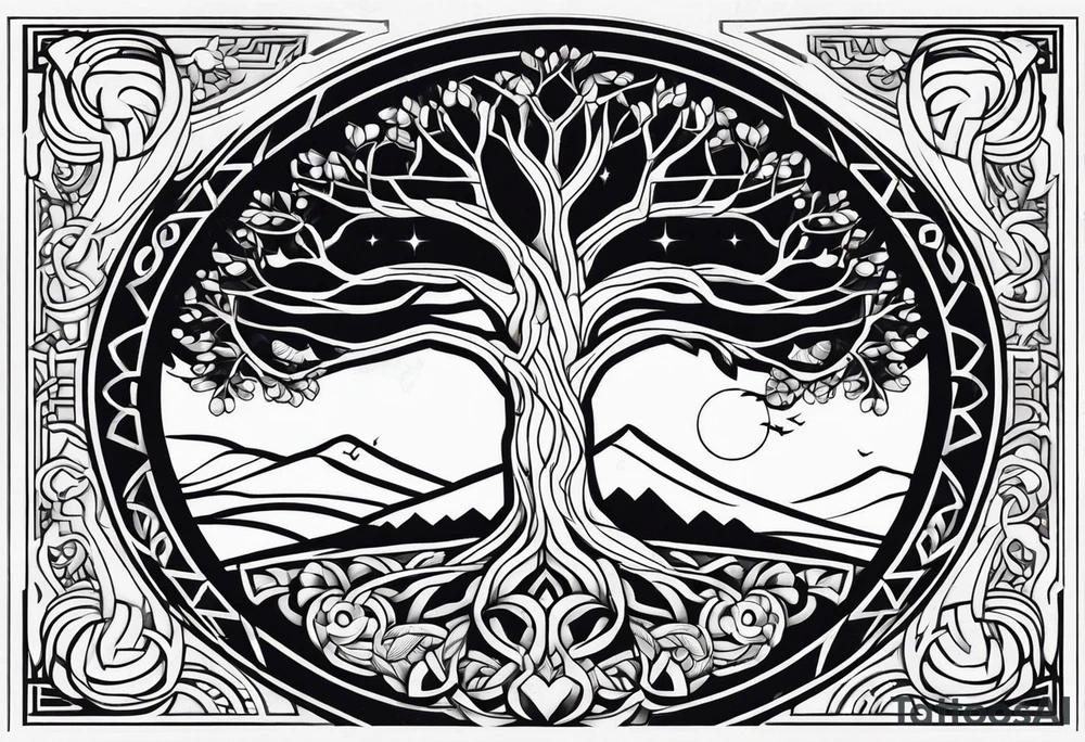 yggdrasil s ptákem tattoo idea