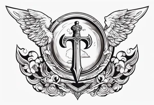 Angels with sword & Shield in sky tattoo idea