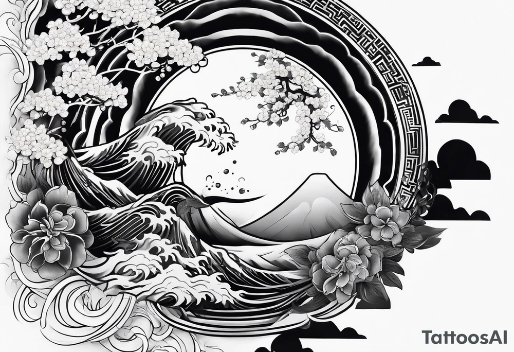 japanese sleeve tattoo with swirly elements tattoo idea