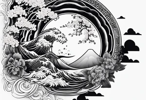 japanese sleeve tattoo with swirly elements tattoo idea