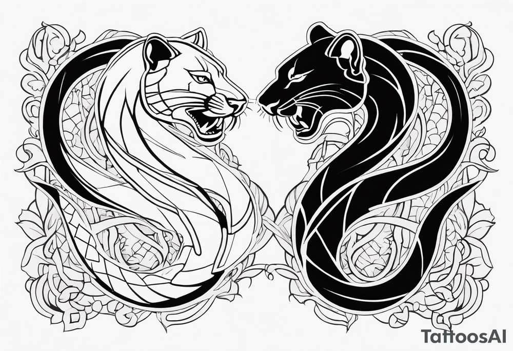 A snake and a panther To fight and wrap around the word "vitality" tattoo idea