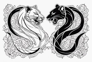 A snake and a panther To fight and wrap around the word "vitality" tattoo idea