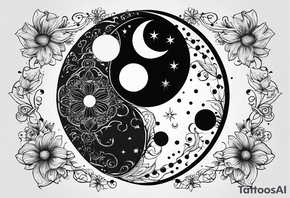 ying yang minimalist with the sun and moon as the internal dots tattoo idea