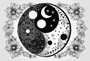 ying yang minimalist with the sun and moon as the internal dots tattoo idea