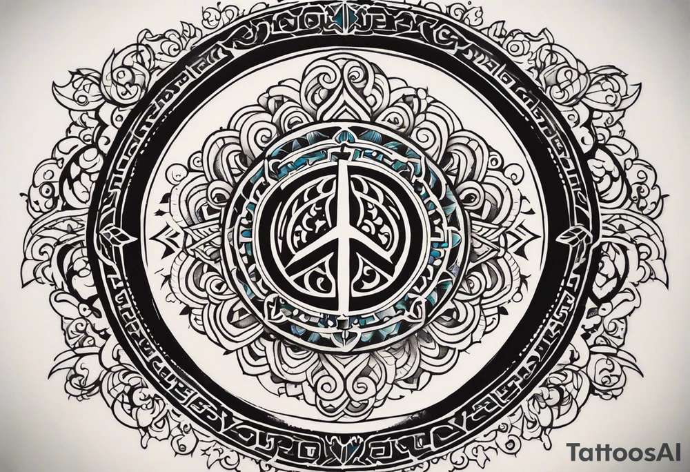 a tattoo whose main theme is balance but also resembles new begining, strong willpower, peace and loyalty. This should be for the front part of the shoulder. maybe add the ying-yang symbol somewhere in the tattoo. Tattoo should have an equal amount of blue and red along with the overall tattoo being black tattoo idea