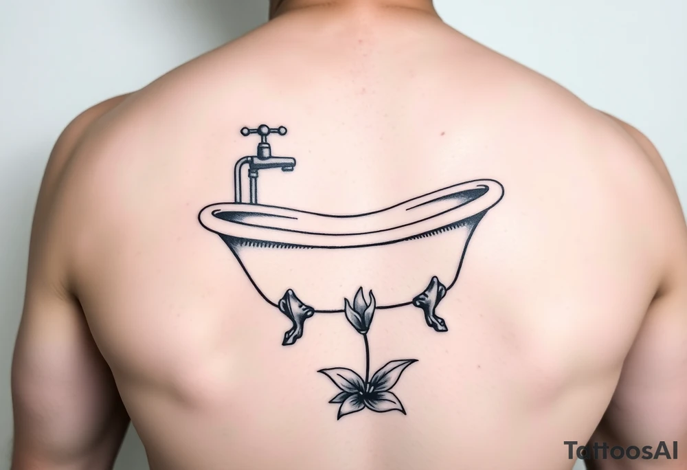 clawfoot bathtub with simple faucet and lily coming up out the floor tattoo idea