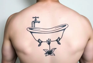 clawfoot bathtub with simple faucet and lily coming up out the floor tattoo idea