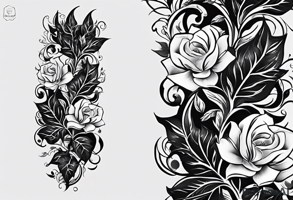This tattoo will be on the back of the arm above the elbow. please add the numbers 31.8742° N, 91.1366° W, with very simple ivy vines on both sides. tattoo idea