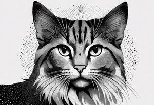 cat, abstract, geometric, lines, halftone, splatter, cat paw, hexagon, vertical tattoo idea