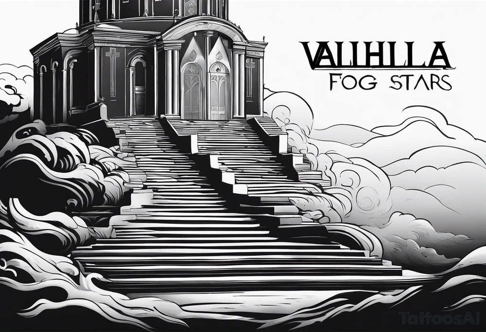 Valhalla  fog stairs mist church tattoo idea