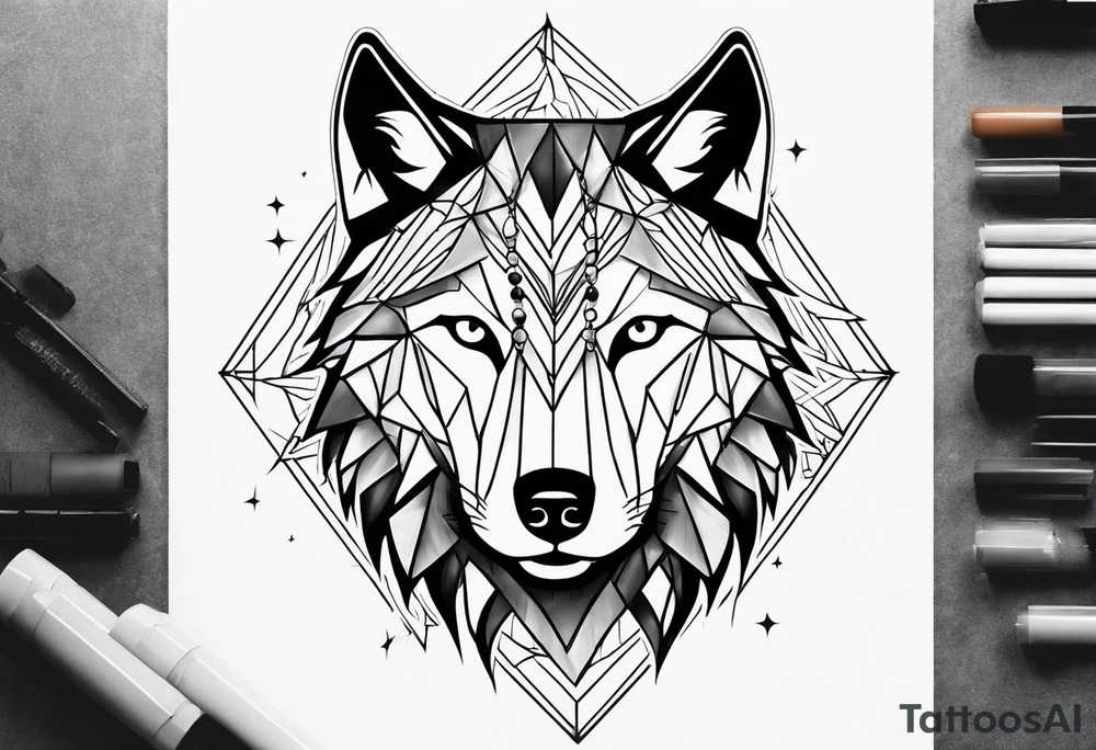 with a geometric wolf and a pattern around it tattoo idea with a geometric wolf and a pattern around it tattoo idea
