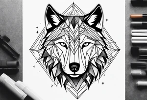 with a geometric wolf and a pattern around it tattoo idea