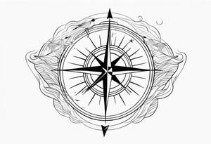 Compass with wAVES on mid back female elongated with birds above tattoo idea