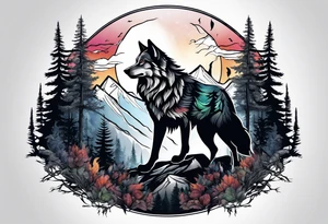 wolf mountain forest tattoo idea