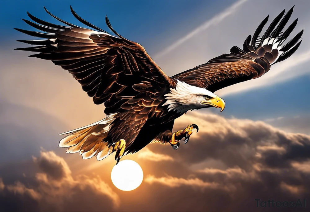 eagle gliding with sun in the back tattoo idea