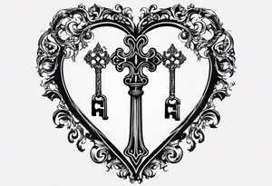 heart shaped skeleton key that looks antique made of metal. the year 2016 one the key. with antique scrolling and ornate details. this tattoo will go in the groin area or bikini line tattoo idea