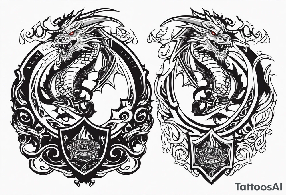 Valhalla sword shield dragon fire tattoo idea