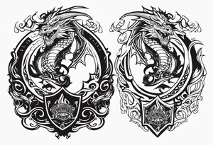 Valhalla sword shield dragon fire tattoo idea